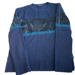 EMPORIO ARMANI SWEATER-SIZE 56 EU-DEEP BLUE WITH BLACK AND GREEN STRIPE